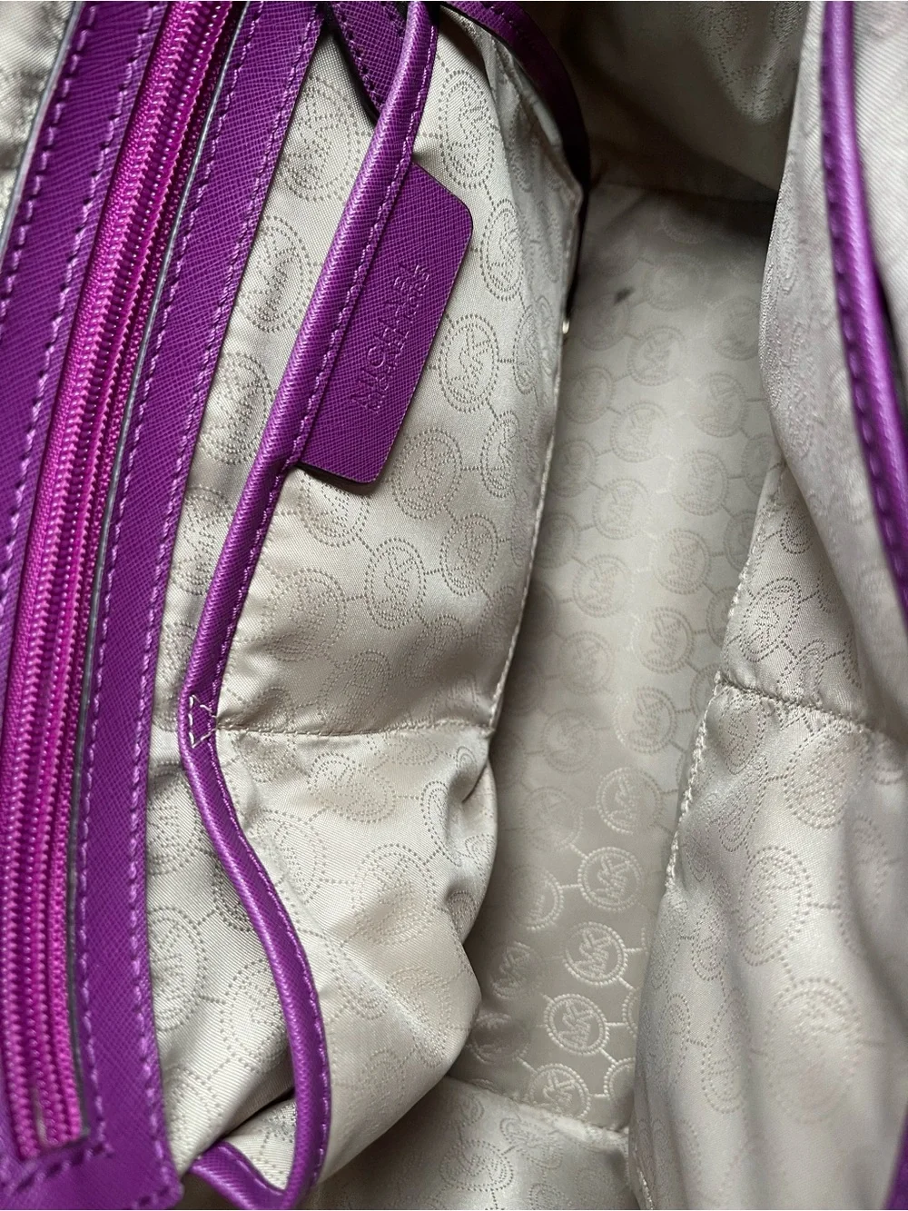 Michael Kors Purple Saffiano Leather Satchel with Gold Hardware